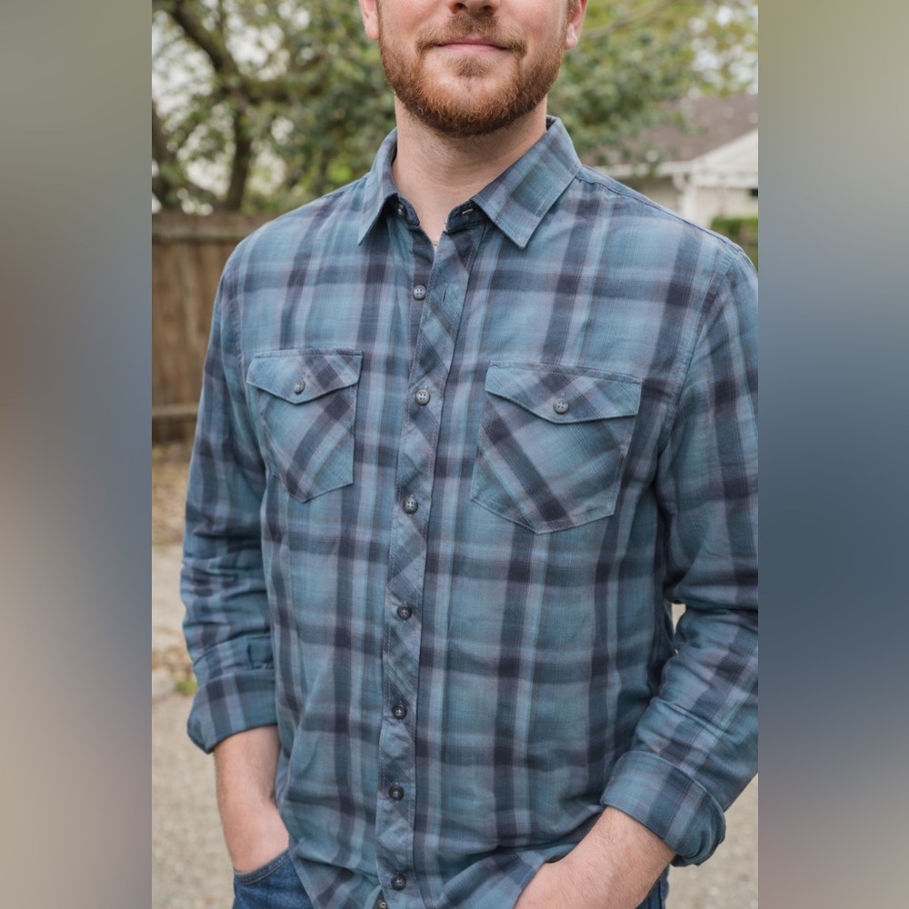Banana Republic Blue Plaid Button Down Shirt Size M 15–15½